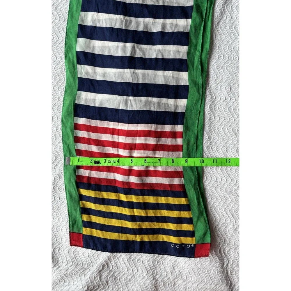 Echo Scarf Women Multi Color Striped Silk Vintage Style Long Rectangle SIZE OS